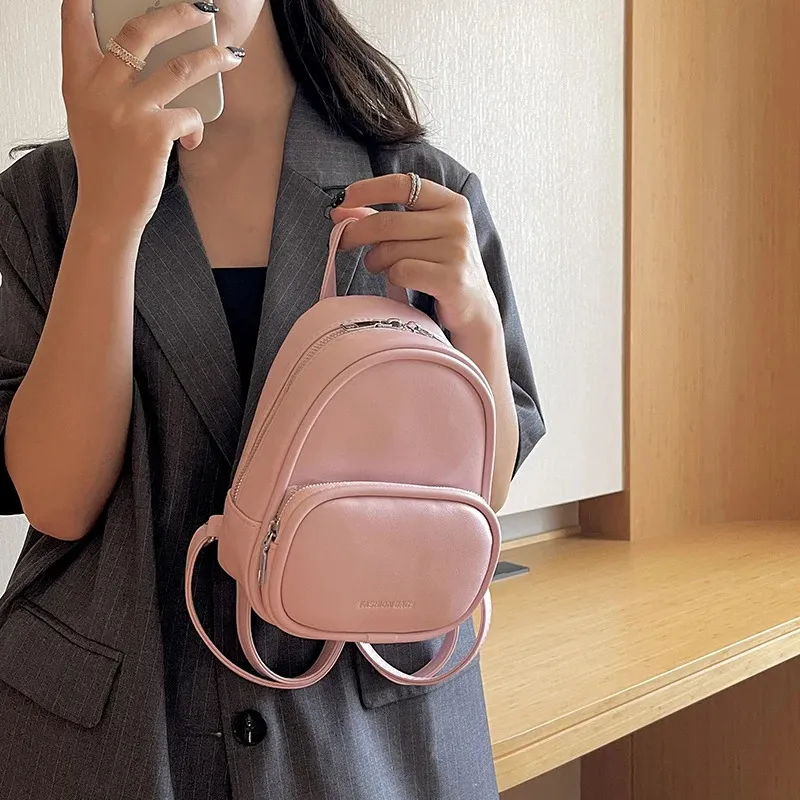 Mini Y2K Silver PU Leather Backpack Vintage Small From Lang06