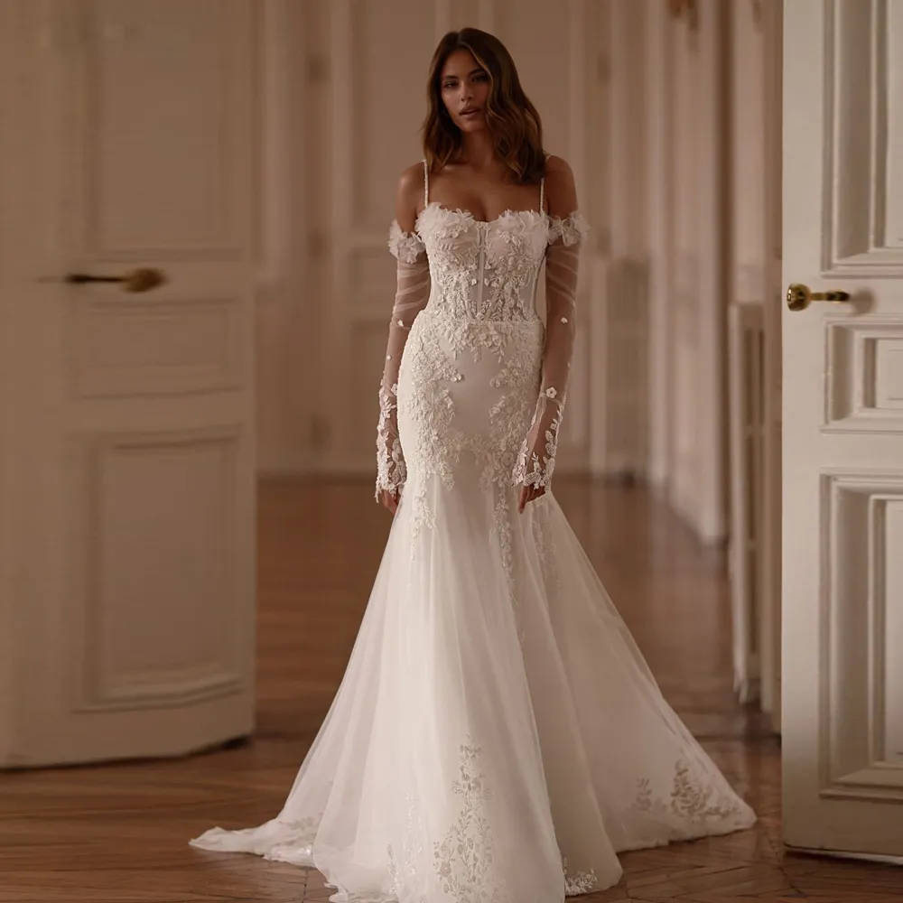 fishtail lace wedding dress with sleeves Oasis Women's Flare Sleeve Boho Stretch Lace Fishtail Wedding Dress in Ivory | Size: 6