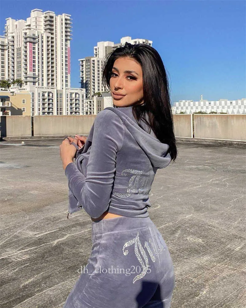 Womens Two Piece Velour Tracksuit Set Designer Style Velvet