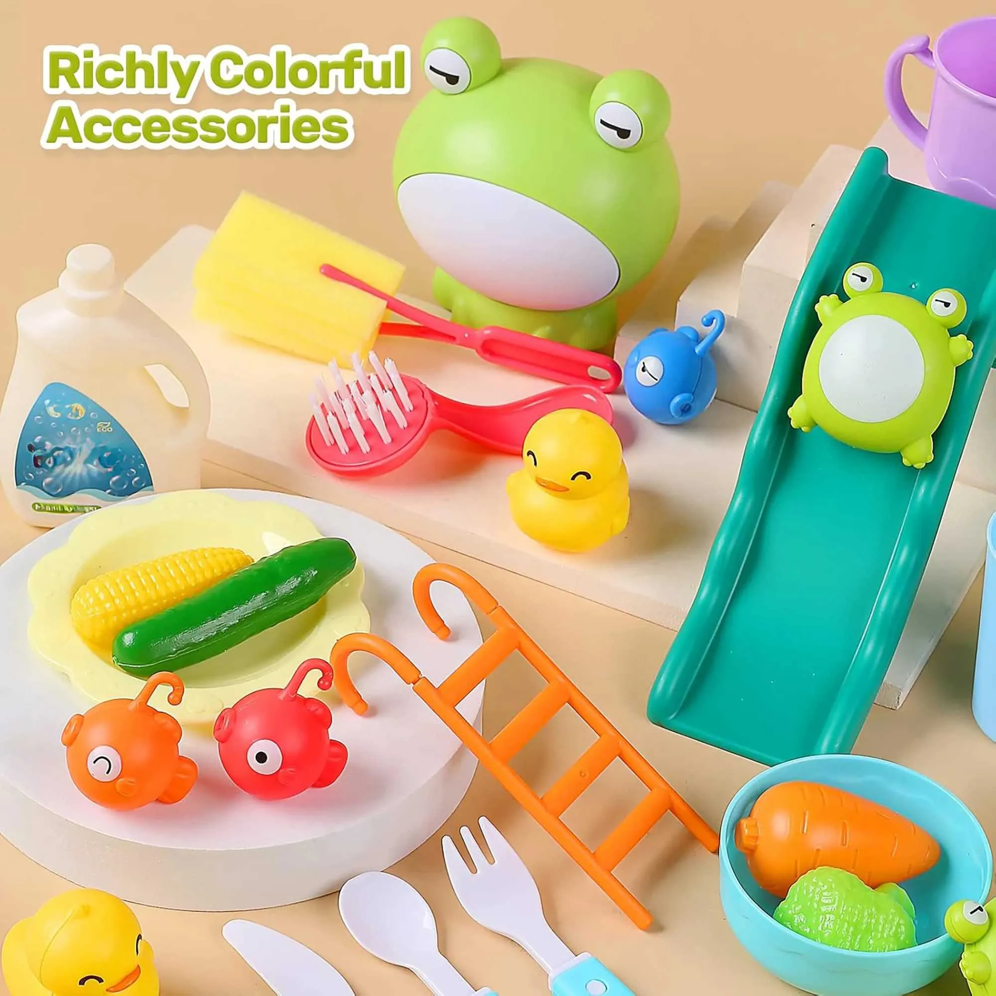 DeAO Fregadero De Cocina De Juguete Con Grifo Eléctrico – Juego 3 En 1 Con Pesca Flotante Y Accesorios, Regalo Para Niños +3 Años