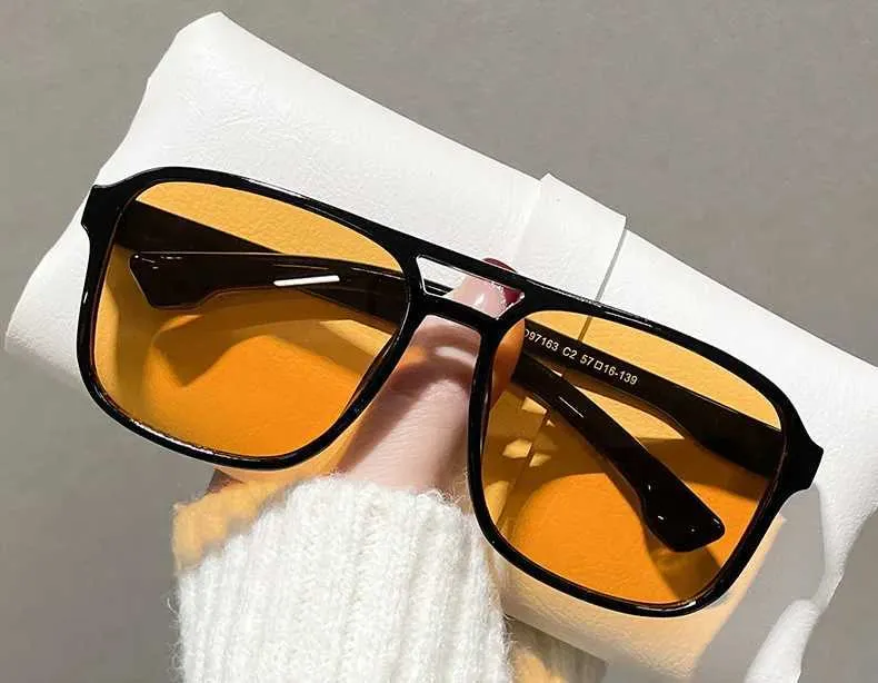 Retro Square zonnebril voor dames en heren, oranje glazen, retro piloot Retro Square zonnebril voor dames en heren, oranje glazen, retro piloot