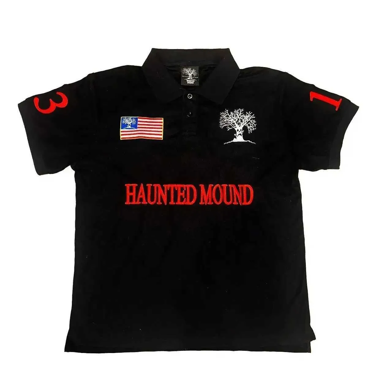 2025 Haunted Mound Camisa Polo Vermelha Bordada Y2K De $46,4
