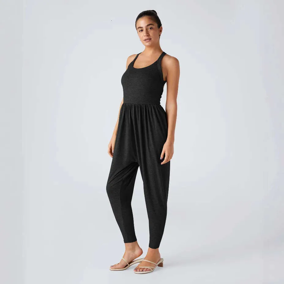 DHEssentials Sleeveless Wide Leg Jumpsuit for Women Casual Loose Fit Romper with Waist Tie Stretch Fabric S to 3XL