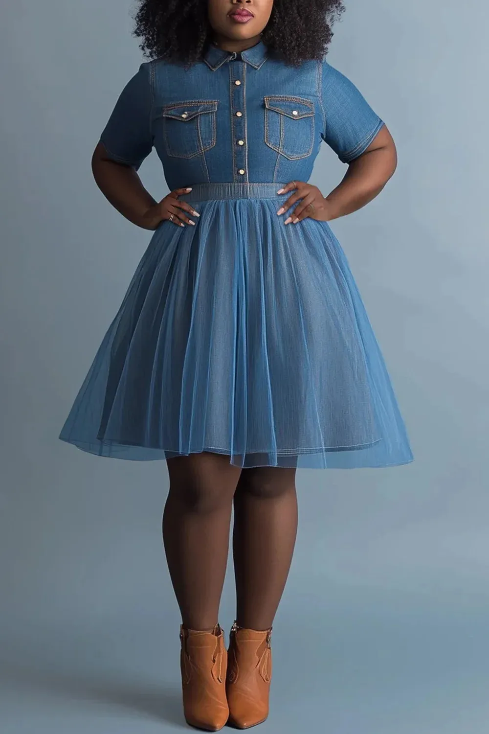 white christmas dresses PLUS SIZE SHORT PUFF SLEEVE BUTTON UP DENIM MINI DRESS –  Wholesalefashiontrends.com main image 1