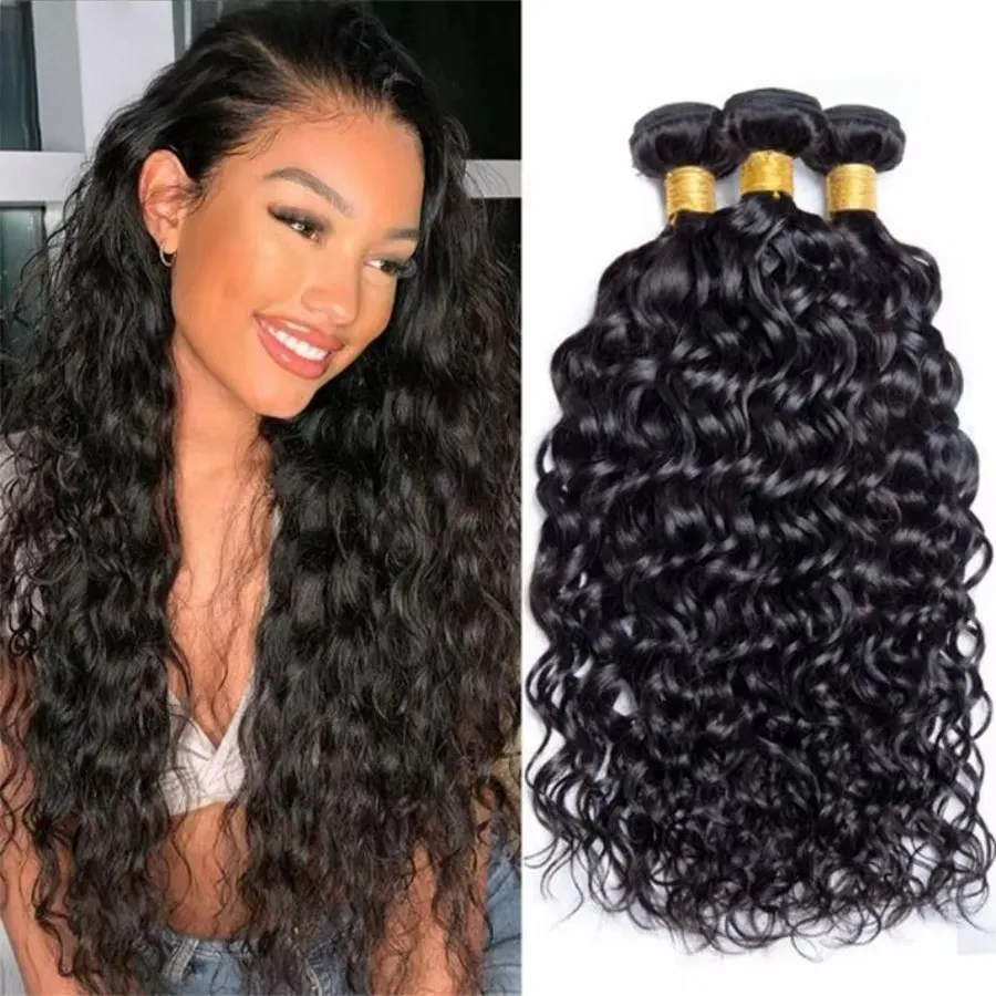 3/4 Hair Brazilian Water Wave Hair Bundles 100g 8-26 inch Natural Color ...