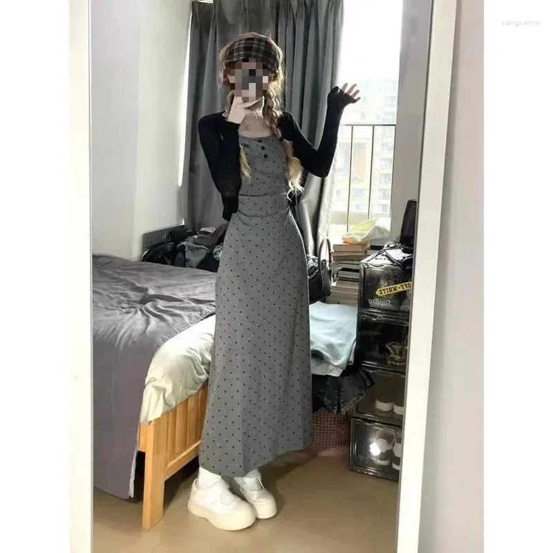 Two Piece Dress Gray Polka Dot Strapless Set Women Summer Long - Main Image