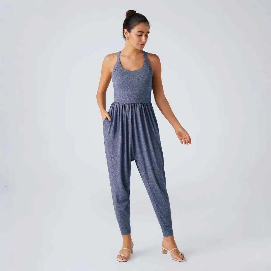 DHEssentials Sleeveless Wide Leg Jumpsuit for Women Casual Loose Fit Romper with Waist Tie Stretch Fabric S to 3XL