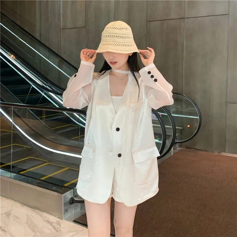 Save Big on Bulk Ladies White Blazer Jacket Summer Women Fashion Patchwork  Thin White Gauze Suit Jacket Casual Loose VNeck SingleBreasted Long Sleeve 