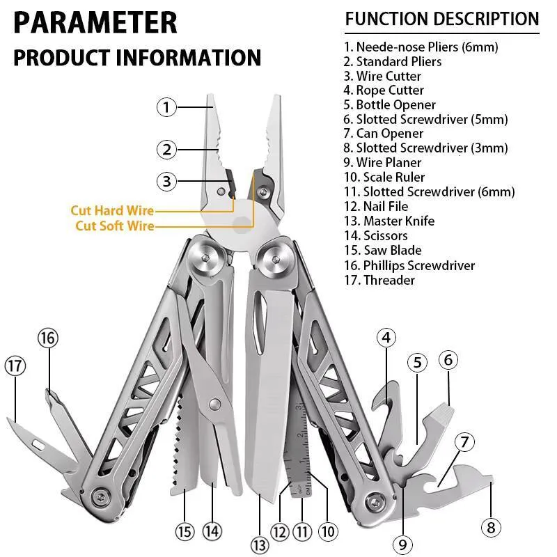 Multitool Durable Metal Sharp Blade Multi-Tool With Regular Pliers Wire Cutter Screwdrivers Scissors For Outdoor Use Other Hand Tools
