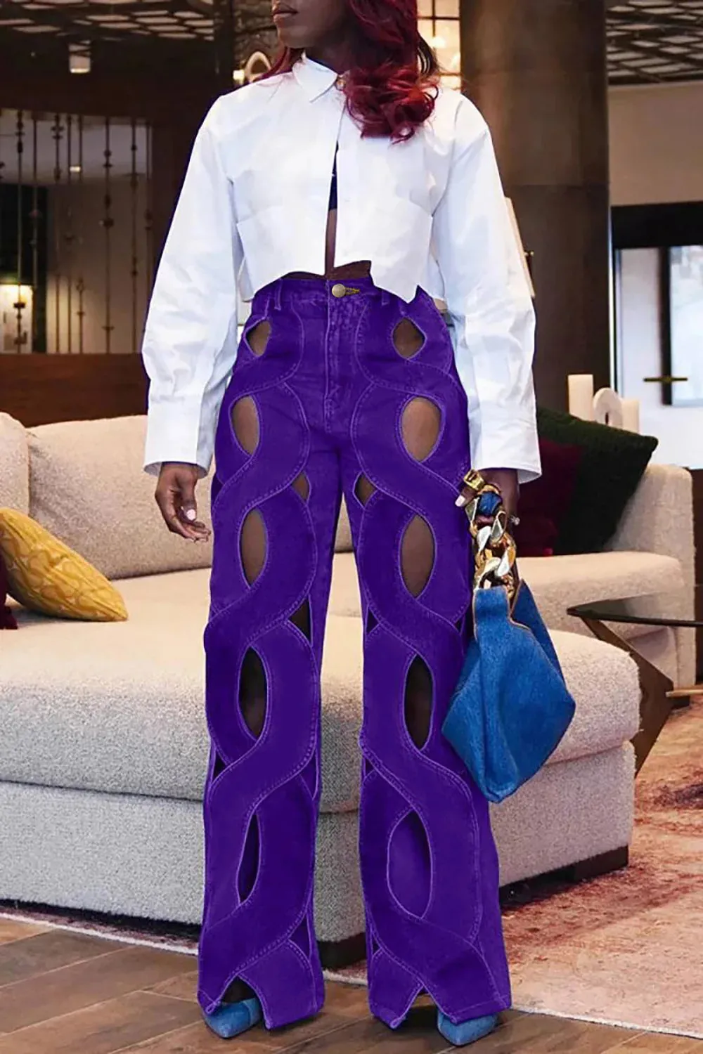 Save Big on Bulk Women's High Waisted Straight Leg Jeans Women's High Waist  Cut Out Denim Jeans: Y2K Vintage Style Straight Leg Pants For Spring