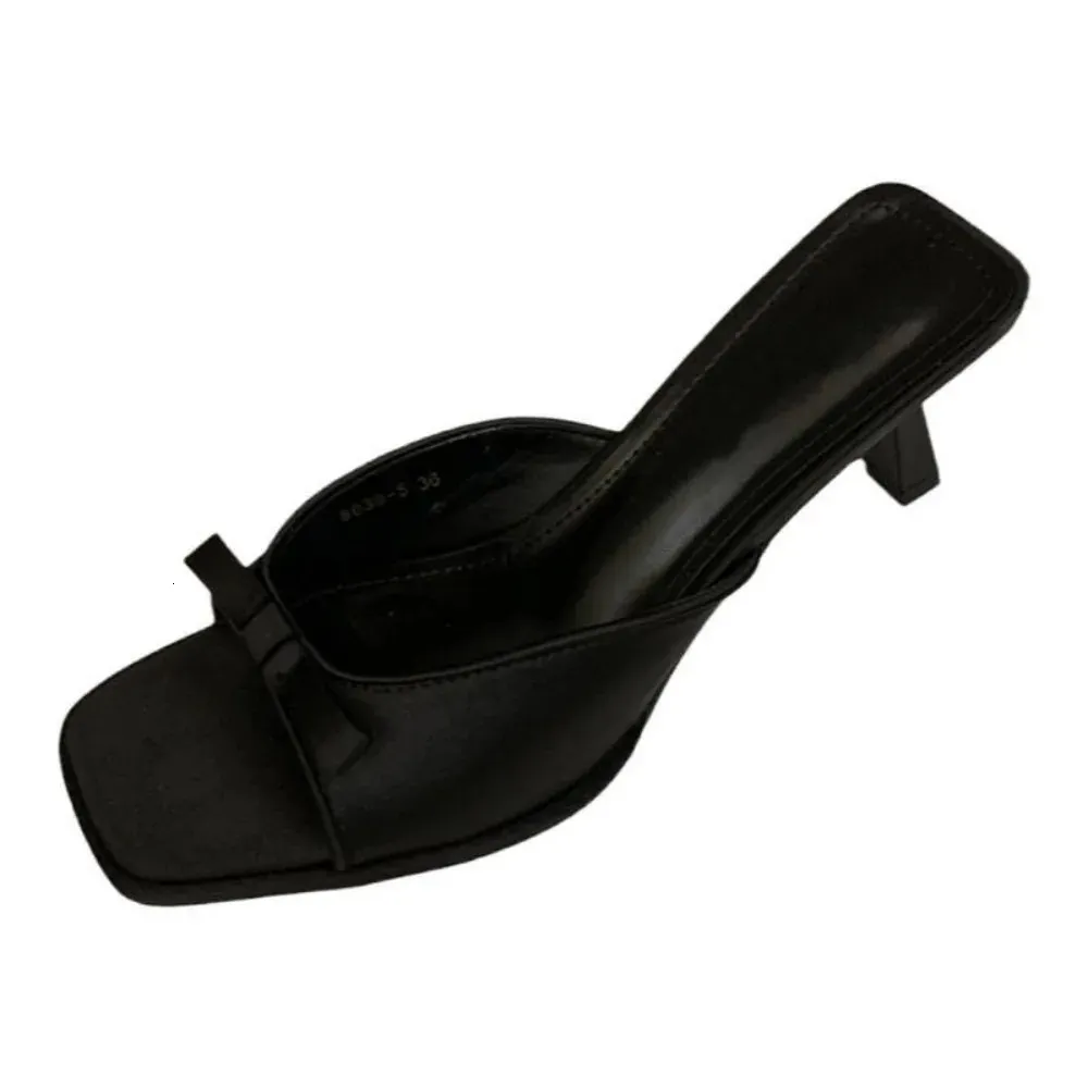 Womens Slipper Mules Low High Heels Shoes Summer Street Look Females Square Head Open Toe Bow Strappy Sandals 250606_voghion.com