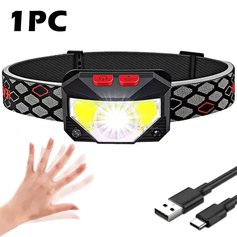 PortableOut 2 Pack LED Rechargeable Headlamp, 1200 Lumen, Waterproof, Red White, Motion Sensor, 8 Modes, Adjustable