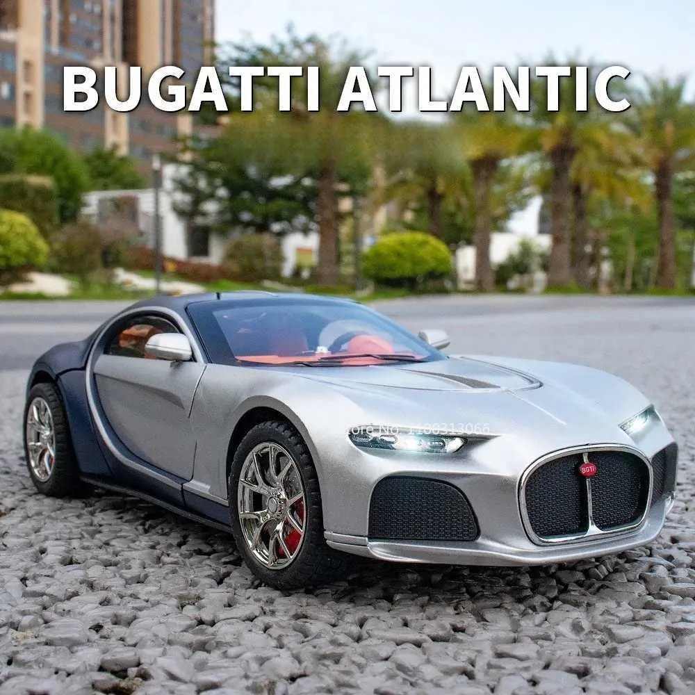thumbnail image 2 of 1:24 Bugatti Atlantic Alloy Car Model - Pull Back, Sound & Light, Zinc Alloy Toy Car (Silver Blue) 2 of 14