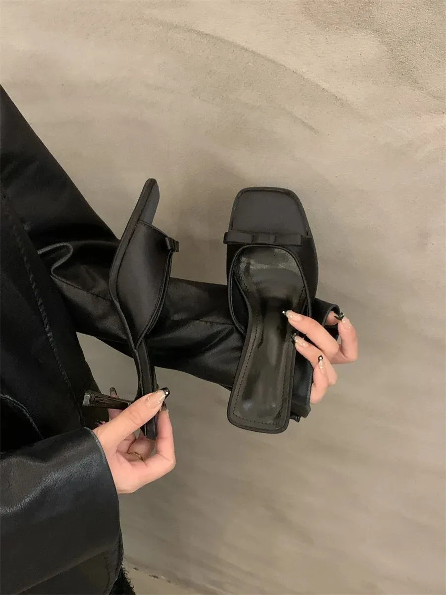 Women's Square Toe Strappy Mule Sandals Summer Flat Heeled Shoes_voghion.com