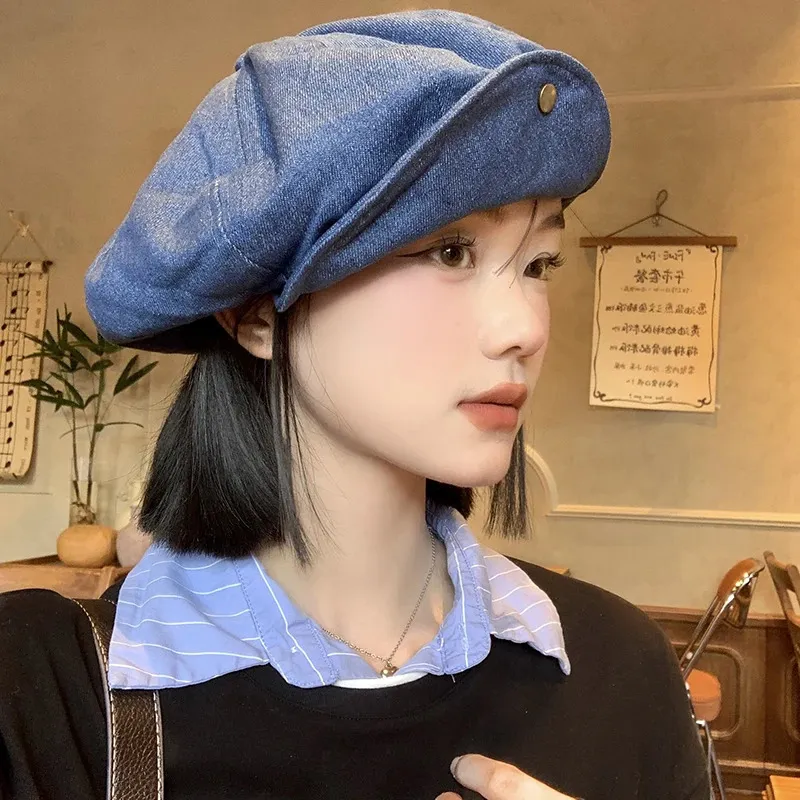 Cappelli Di Berretti In Denim Blu Flangiato Giapponese Donne