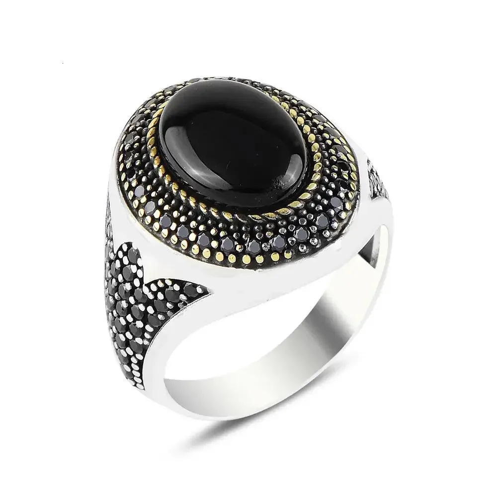 Anello in pietra verde pietra nera anello in acciaio inossidabile 316L con gioielli Punk da uomo  36