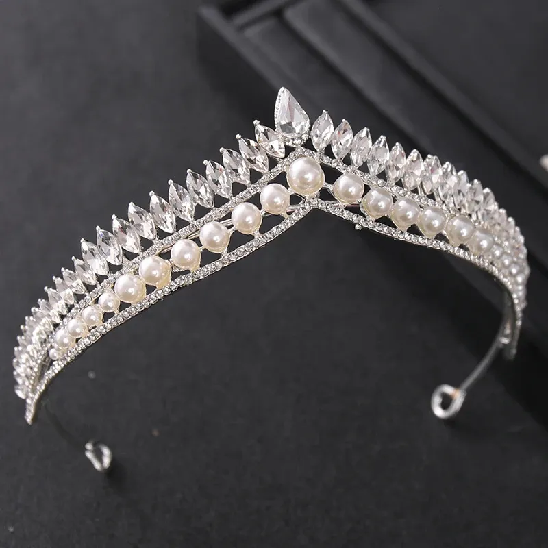 Baroque Vintage Pearl Crystal Crown Tiara Rhinestone Prom  display picture 3