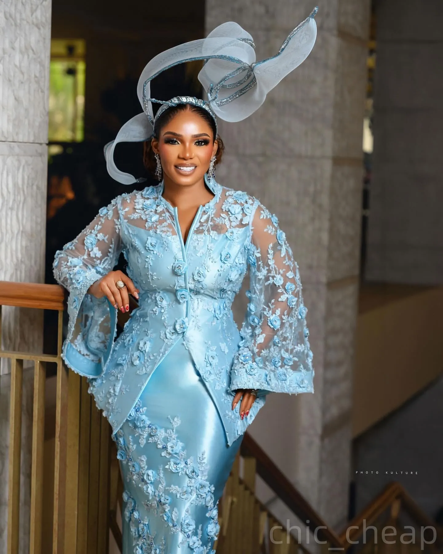 Sky Blue Satin Sheath Prom Dresses 3D Floral Lace... From Chic_cheap,  $219.22 | DHgate.Com