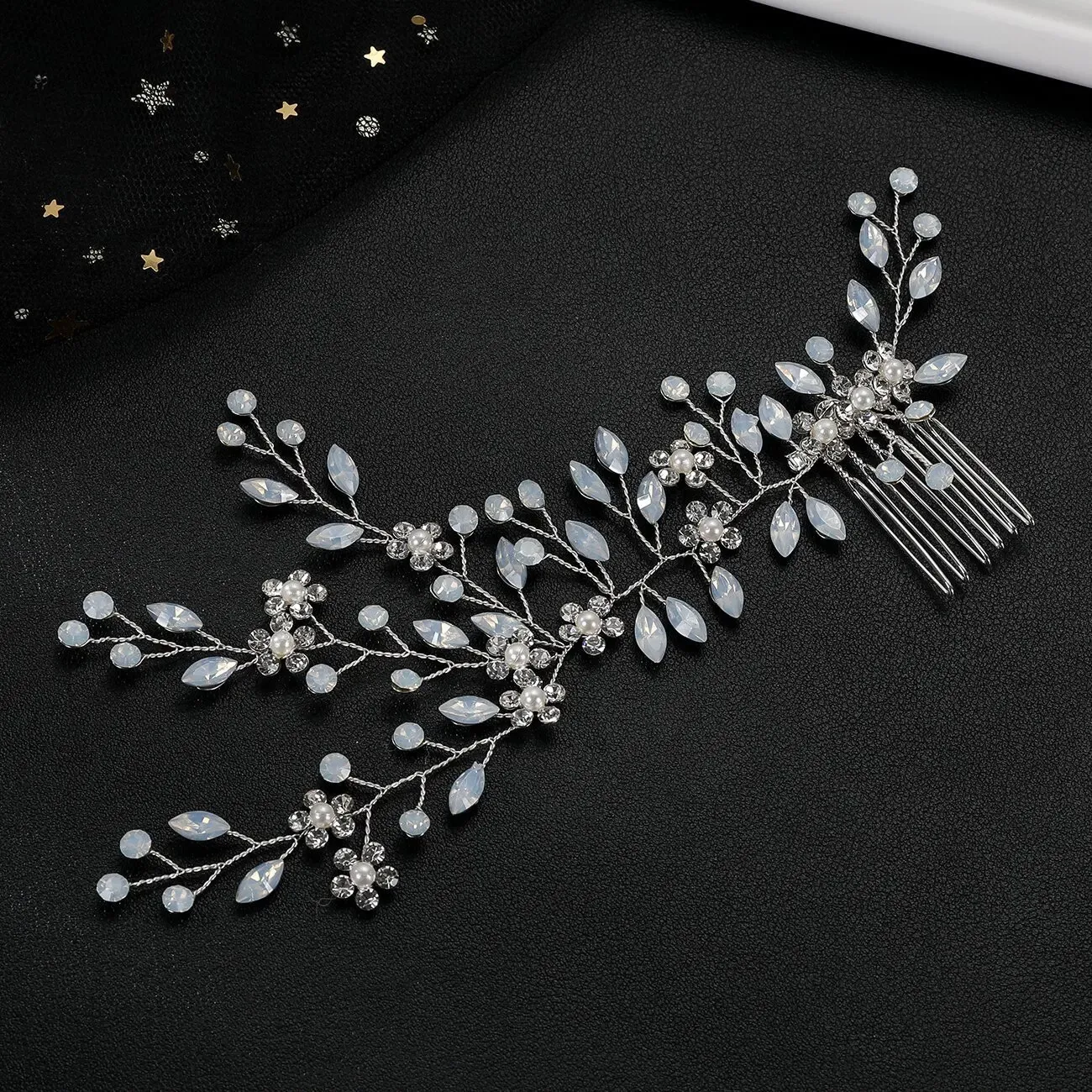VTG Rhinestone Silver-tone Barrette, Pin, Comb Wedding, Formal, Props‎ Silver Vintage Hair Comb for Brides | Handmade Flower  main image 2