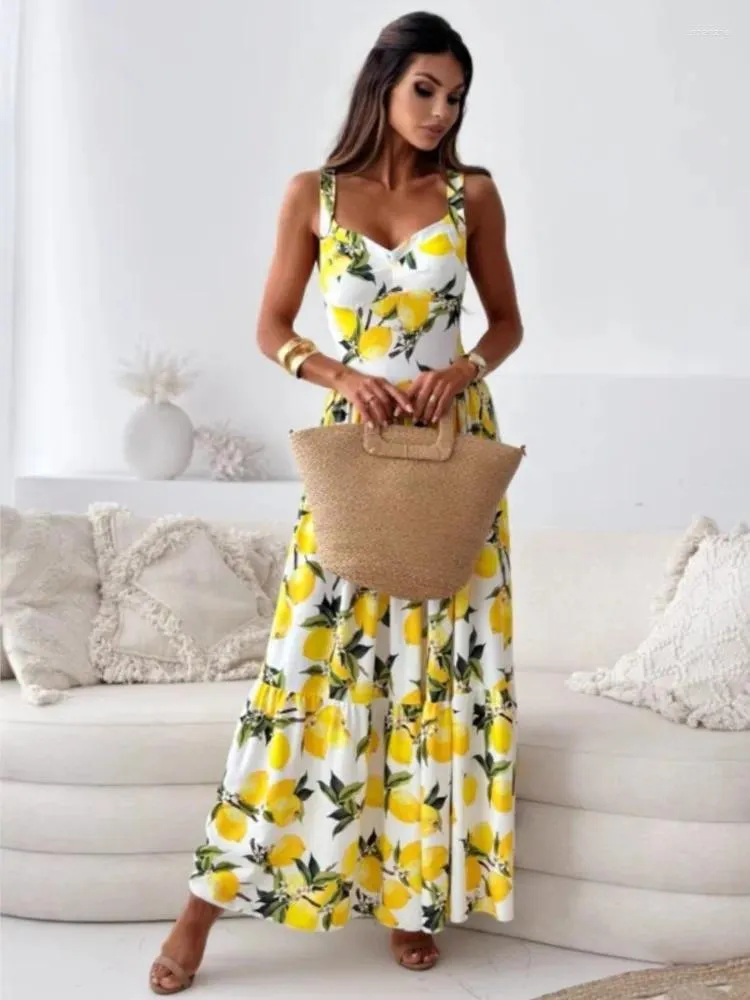 Elegant Lemon Print Lemon maxi dress for Women - Perfect for Holidays, Beach, and Office Wear