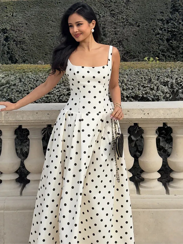 Vintage Polka Dot Printed High Waisted Sling Long ss