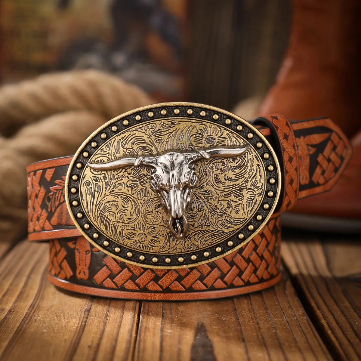 Vintage Western Leather Buckle Belt - Adjustable Sizes Vintage Western Black Silver Buckle Belt | Dolce Vita main image 2