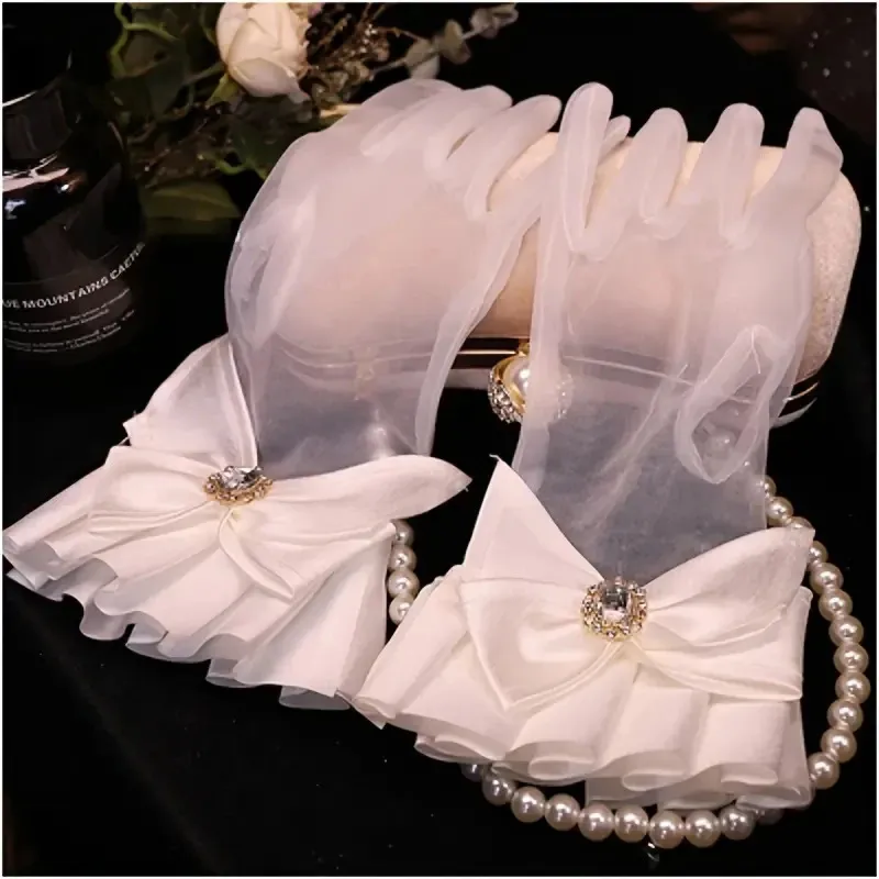Guanti Da Donna Senza Dita In Raso E Pizzo Con Paillettes: Eleganti E Affascinanti (Rosso, Taglia Unica) - 2