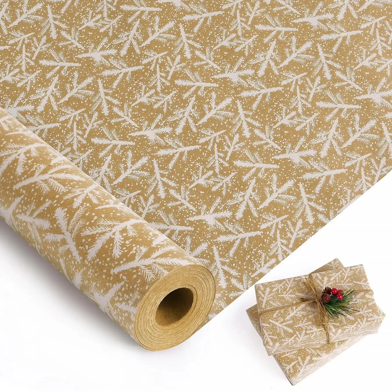 Wholesale Vintage Kraft Christmas Gold Glitter Wrapping Paper Roll 17 ...