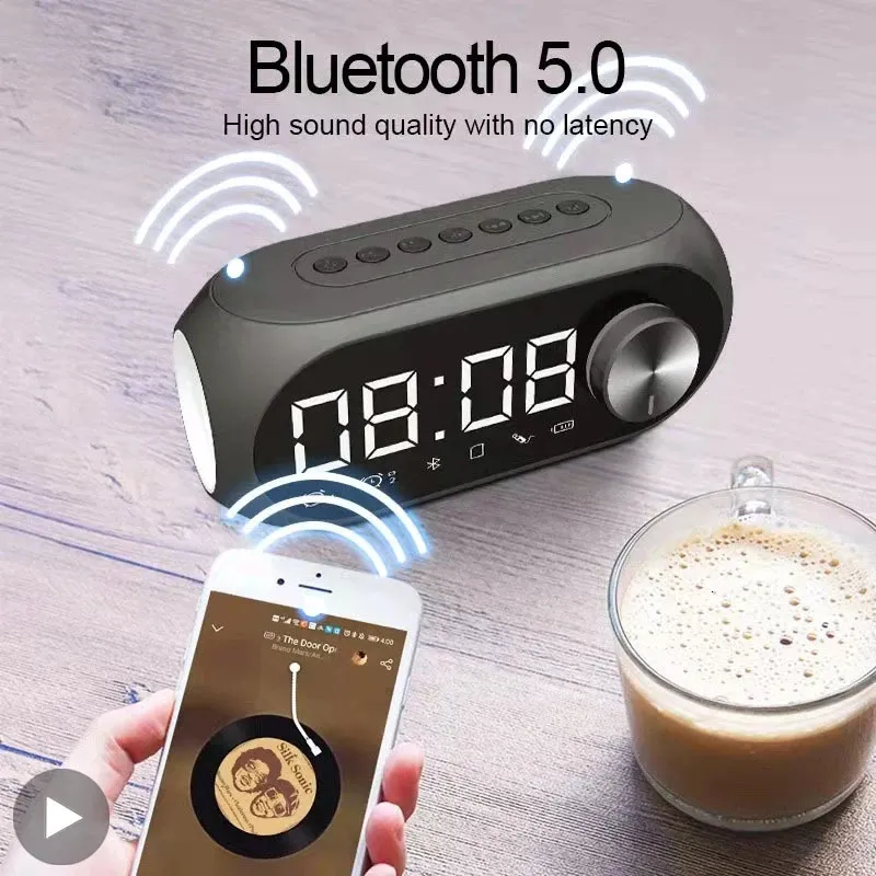 Alarm Clock Bluetooth Speaker Portable Wireless FM Radio With Subwoofer ...