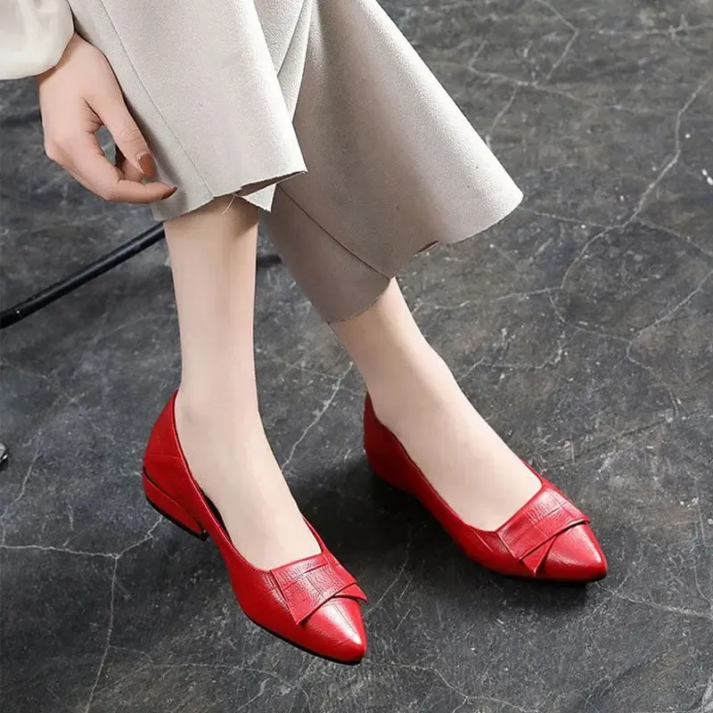 Red Leer Ballet Flats with Gold Bow Red Leer Ballet Flats with Gold Bow
