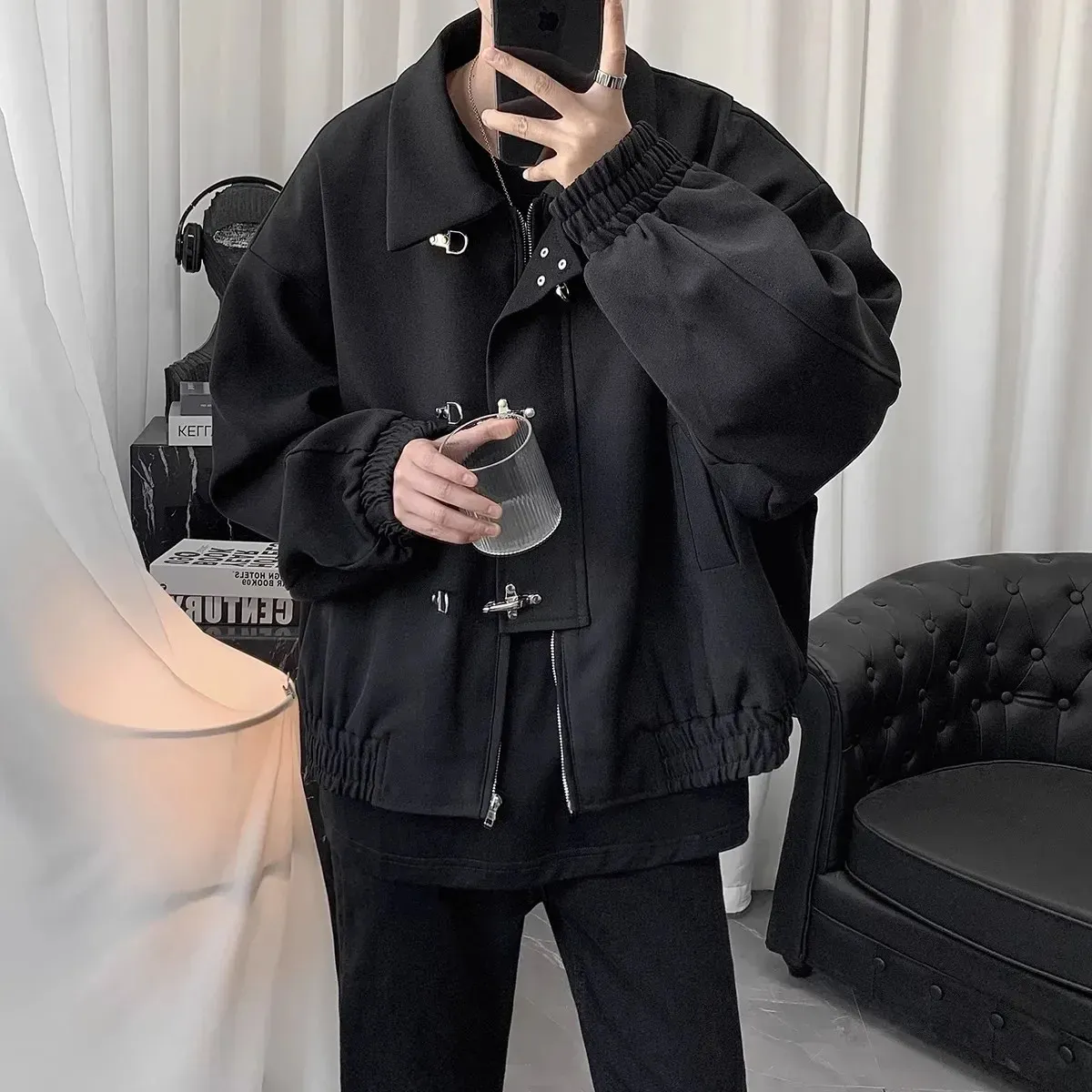 Mens Oversized Cropped Jacket With Toggle Fasteners From Pong02
