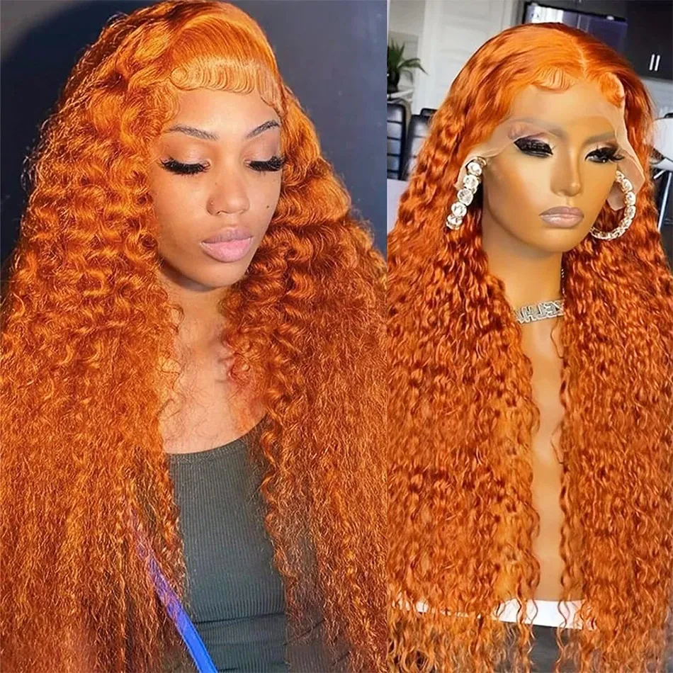 Ginger Orange Water Wave Human Hair Wigs For Women 13x6  display picture 1