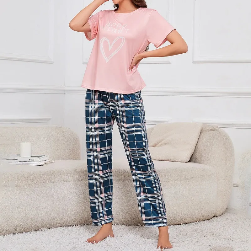 Set di 2 pigiami da donna, a maniche corte, con pantaloncini, morbido, comodo, da notte, S/XXL, da notte, Colore: rosa., XXL