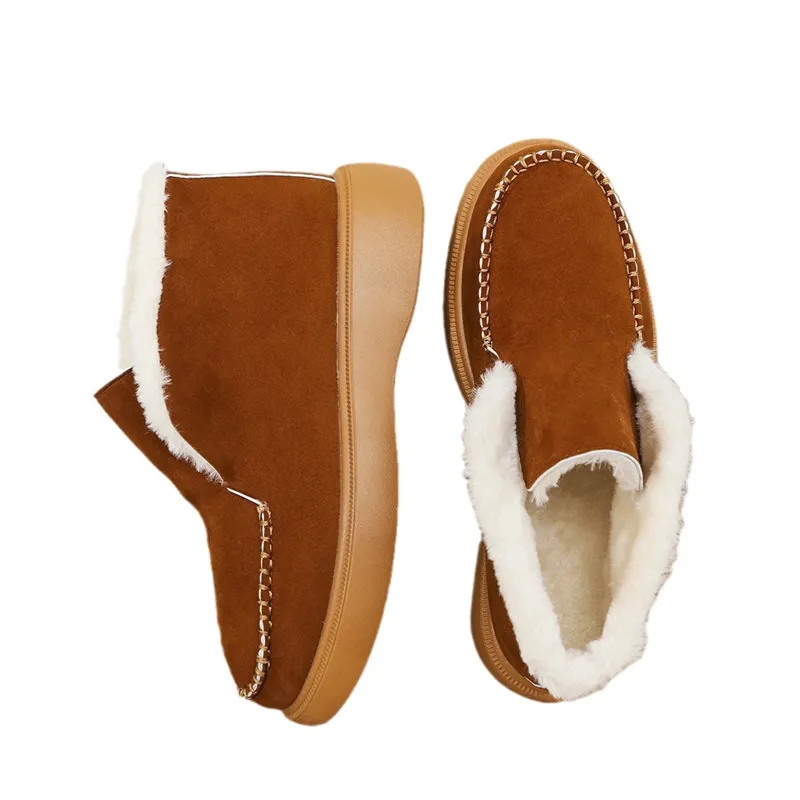 hot Free Shipping Designer Boots For Woman Cotton Shoes Winter New Thick Soled Plush Fashionable Vintage Black Grey_voghion.com