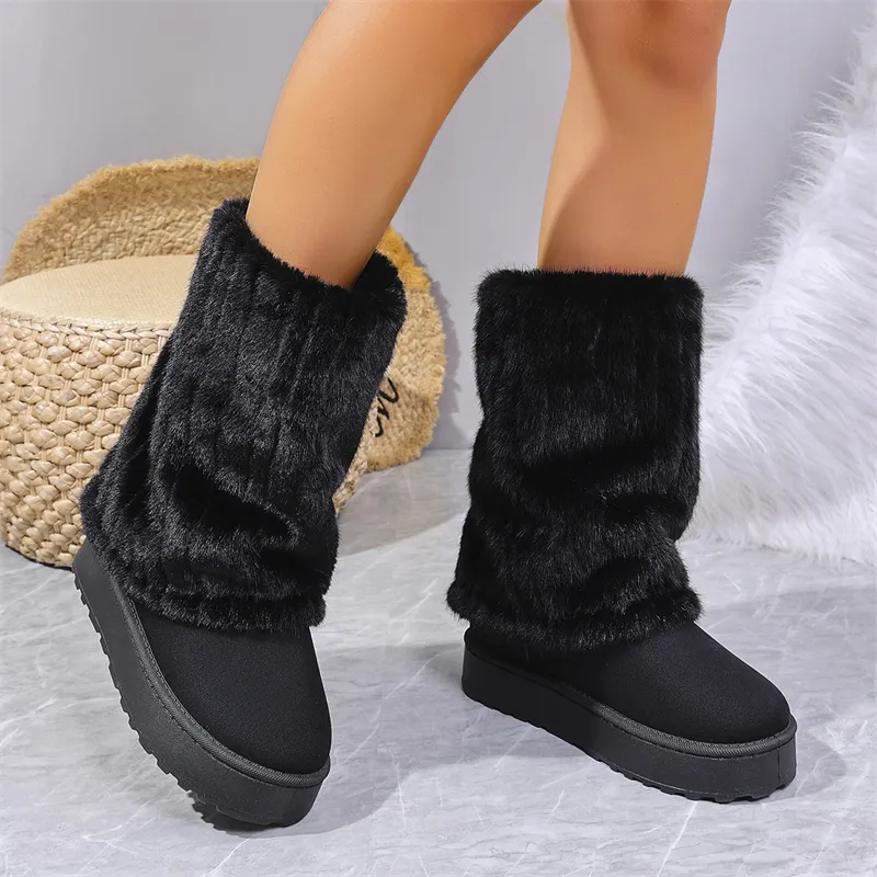 Hot Gratis Verzending Designer Laarzen Voor Dames Katoenen Schoenen Winter Nieuwe Stijl Dikke Zolen En Pluche Modieus Zwart Wit_voghion.com