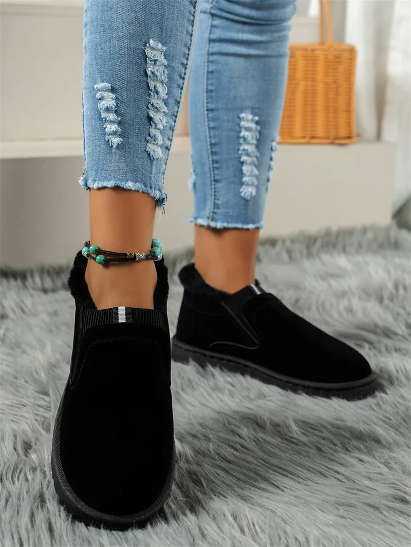 Designer Walking Boots For Women Winter Black Plush Warm Shoes_voghion.com