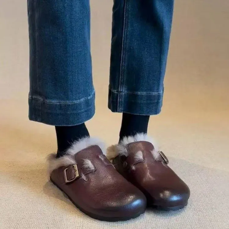 hot Free Shipping Designer Slippers For Woman Autumn And Winter New Indoor Outdoor Snow Boots Wear Warm Vintage Black_voghion.com