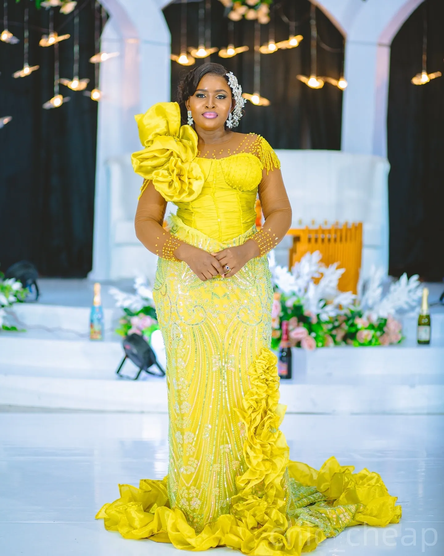 open lace back dress Marigold Yellow Long Prom Dress with Sheer Bodice Marigold / 6