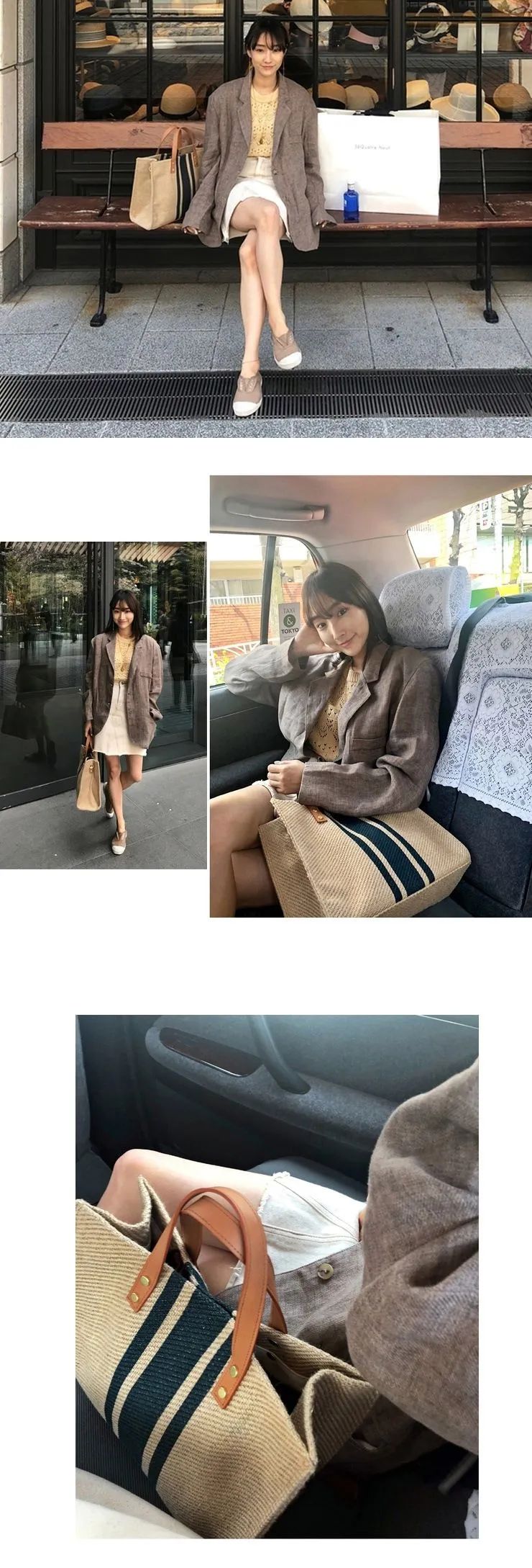 Trendy Bags: Women's Striped Canvas Briefcase Tote Bag With Shoulder Strap - Single Shoulder, Large Capacity,_voghion.com