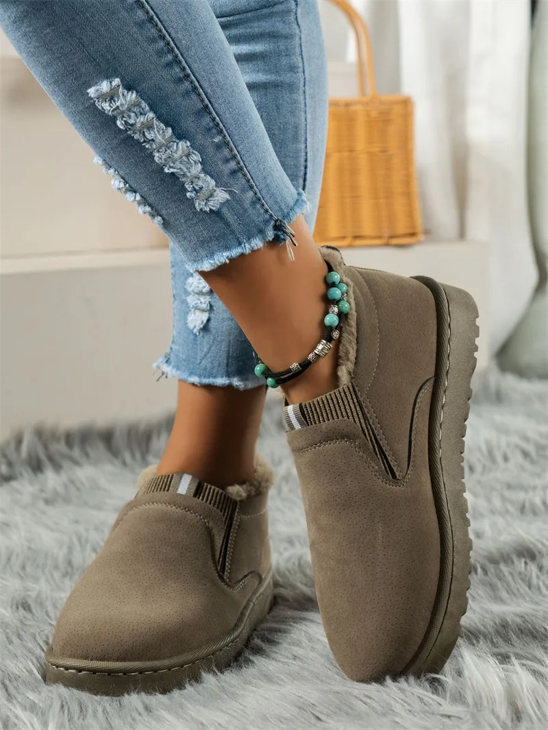 Designer Walking Boots For Women Winter Black Plush Warm Shoes_voghion.com