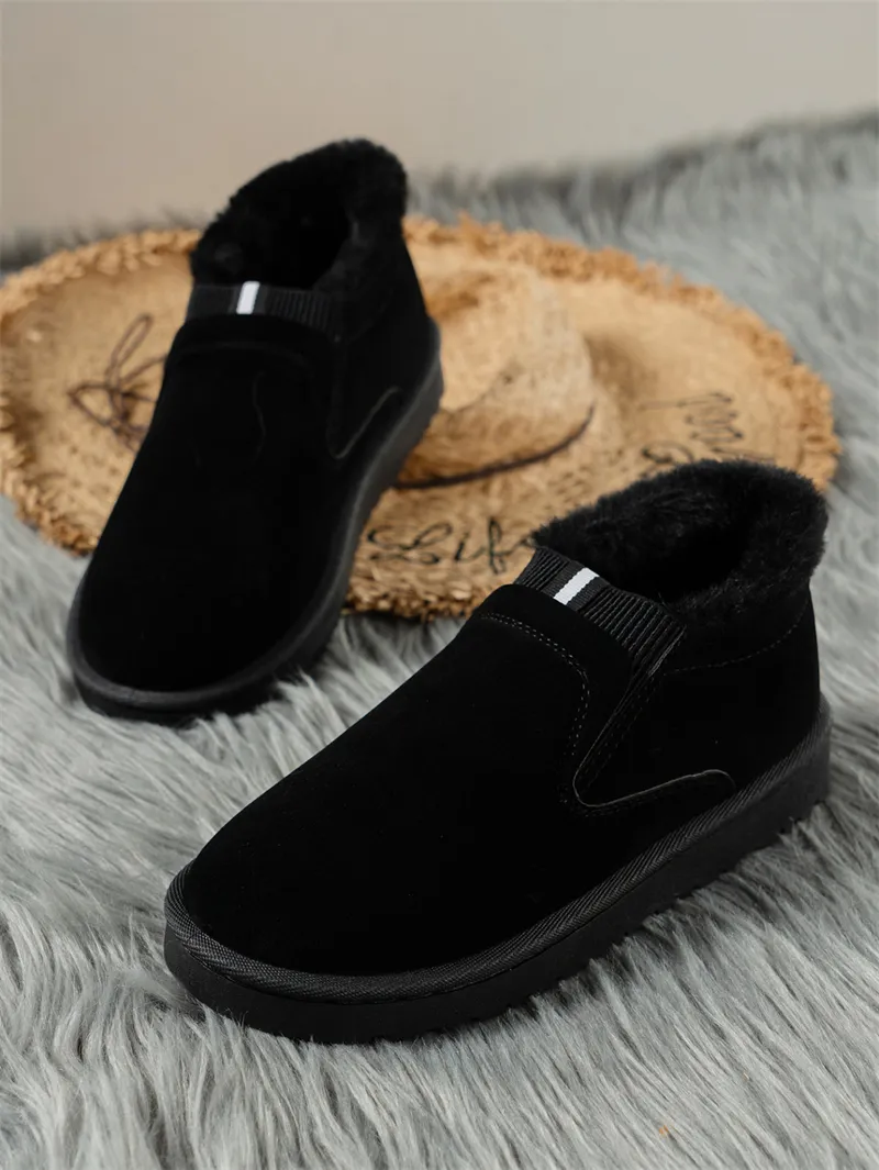 Designer Walking Boots For Women Winter Black Plush Warm Shoes_voghion.com