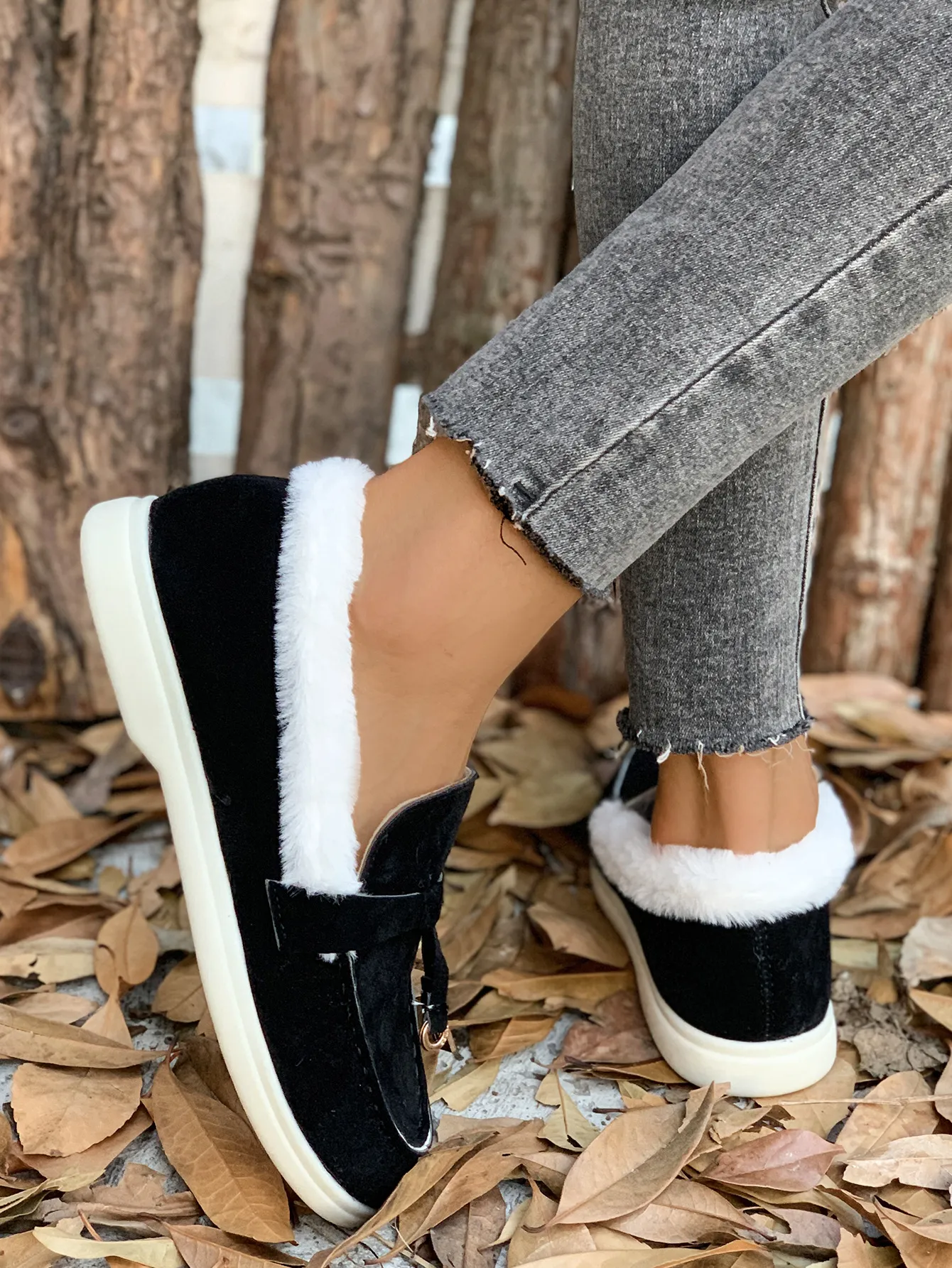Women's Black Velvet Walking Shoes Height Increasing Autumn Winter_voghion.com