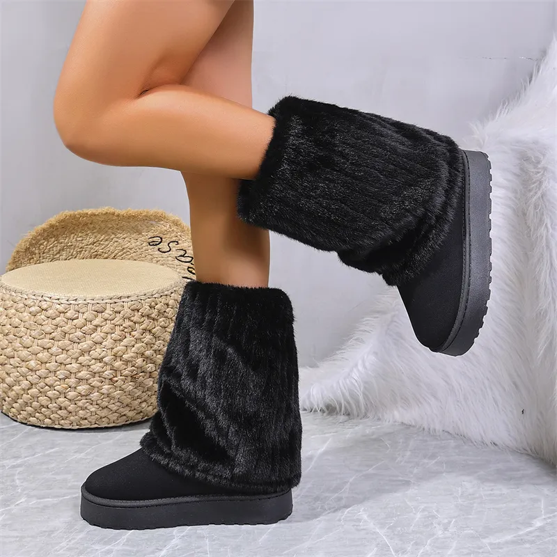 Hot Gratis Verzending Designer Laarzen Voor Dames Katoenen Schoenen Winter Nieuwe Stijl Dikke Zolen En Pluche Modieus Zwart Wit_voghion.com