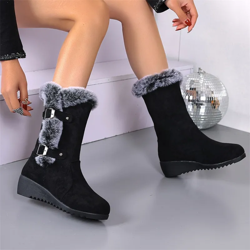 hot Free Shipping Designer Boots For Woman Cotton Shoes Winter New Thick Soled Plush Fashionable Casual Snow Boots_voghion.com