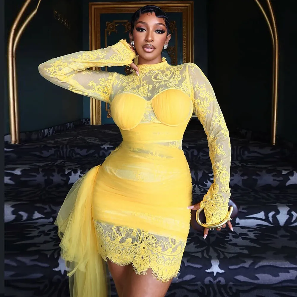 Maniche Lunghe Vestiti Corti Pizzo Abiti Da Ballo Corti In Pizzo