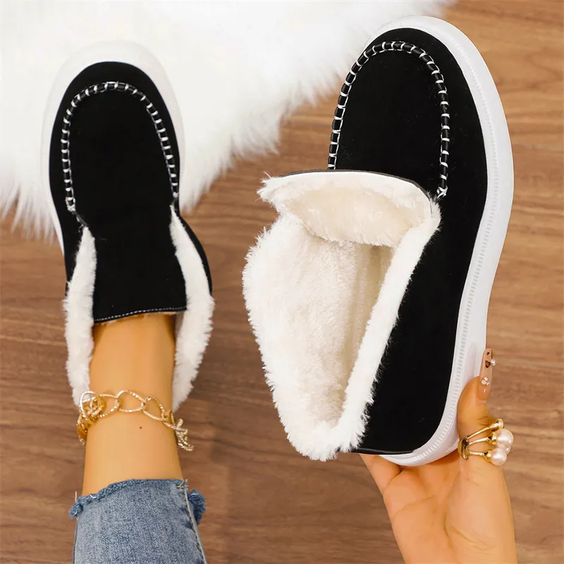 hot Free Shipping Designer Boots For Woman Cotton Shoes Winter New Thick Soled Plush Fashionable Vintage Black Grey_voghion.com