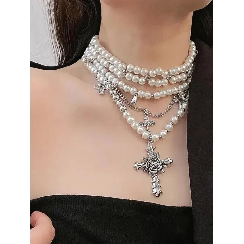 Collana Gotica A Strati Con Croce Nera Y2K Per Donna - Gioiello Alternativo In Lega Di Zinco E Onice - 3