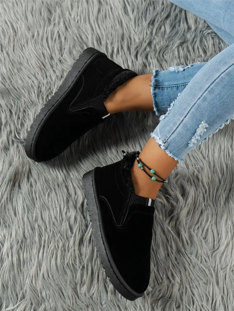 Designer Walking Boots For Women Winter Black Plush Warm Shoes_voghion.com