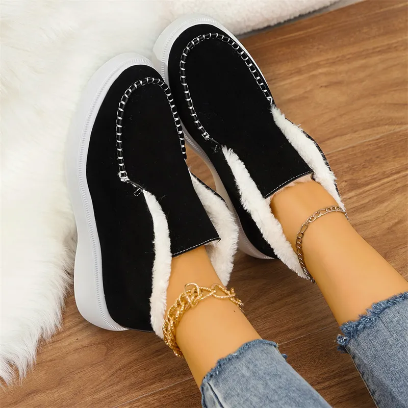 hot Free Shipping Designer Boots For Woman Cotton Shoes Winter New Thick Soled Plush Fashionable Vintage Black Grey_voghion.com