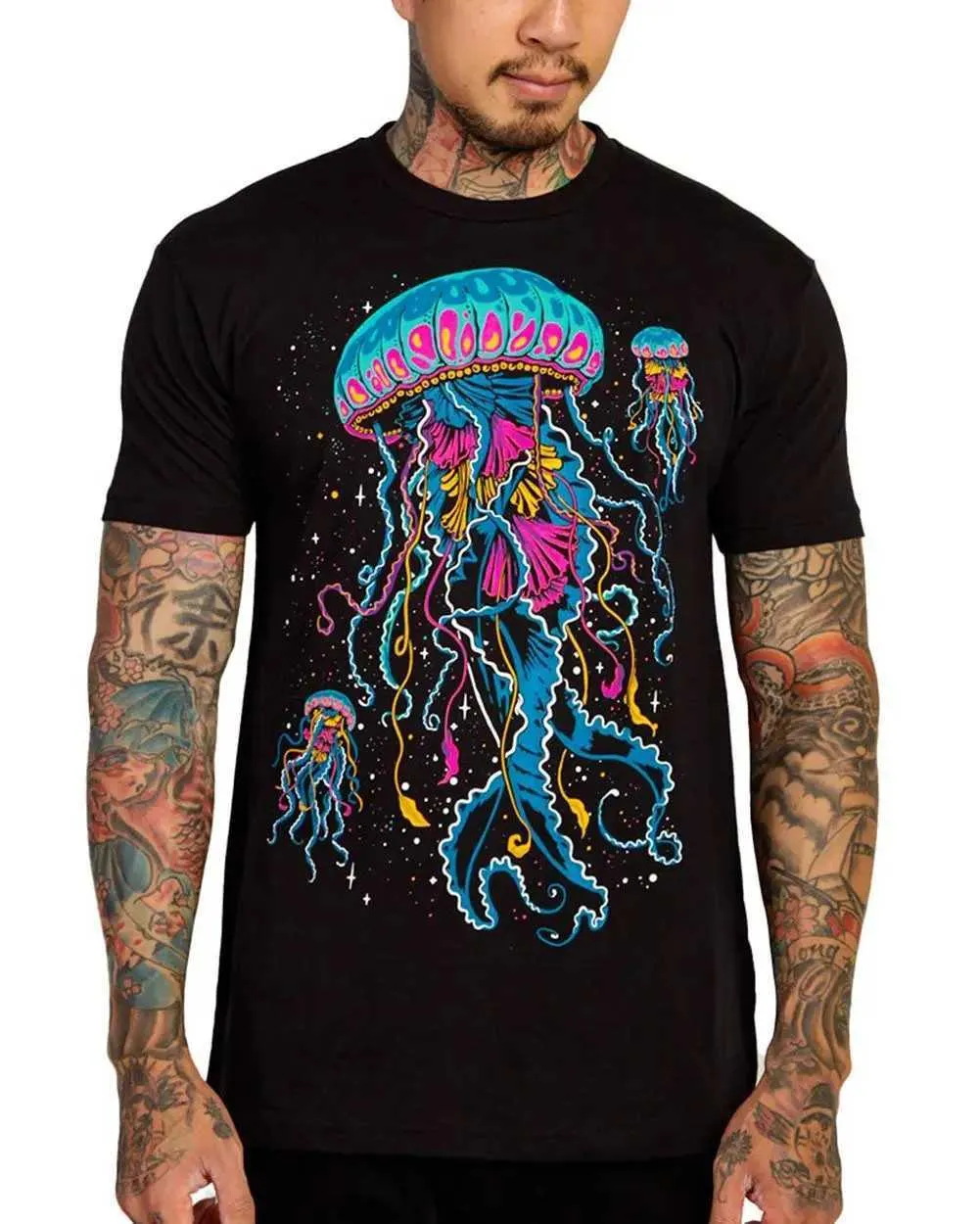 INTO THE AM Men's Graphic T-Shirt – Trippy Astronaut Design, Premium Cotton Blend